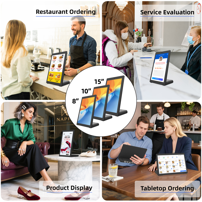 Android Customer Feedback Signage Android 10.0 Ψηφιακή σήμανση Σχήμα L Εστιατόρια Ταμπλέτες 10 ιντσών μενού επιφάνεια μενού tablet μενού εστιατόριο μενού